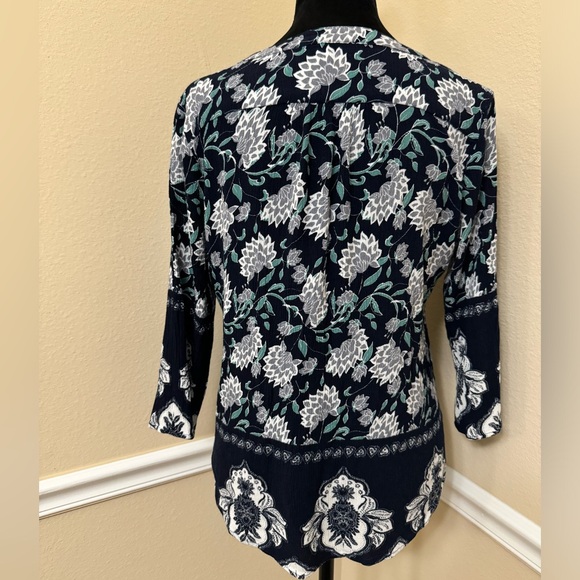 Fun2Fun Black Floral Popover Career Top Blouse (Size S) - Picture 2 of 8